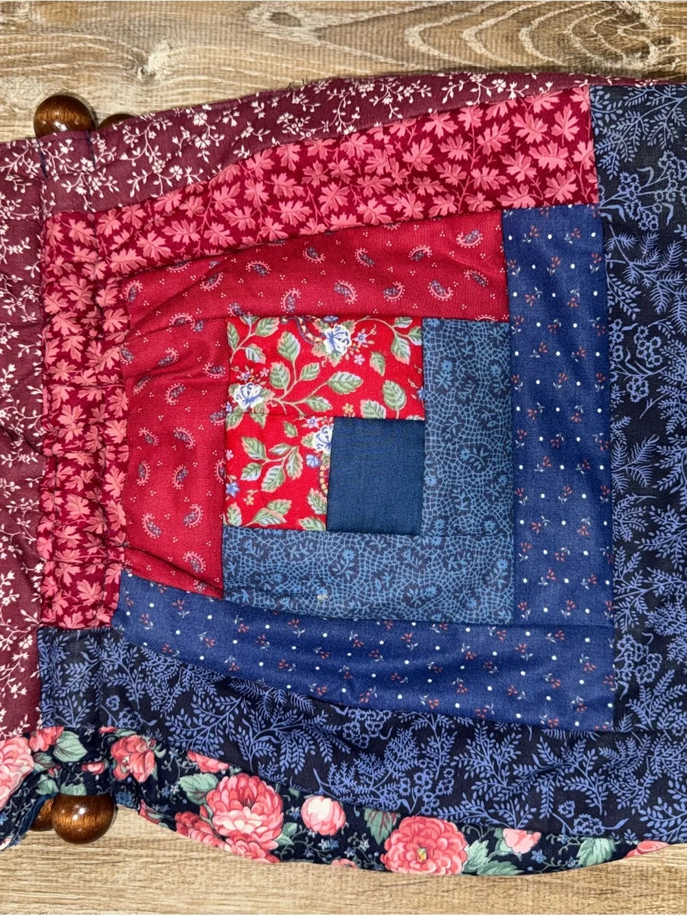 Handmade Quilted Patchwork Tote Bag - Blue and Red